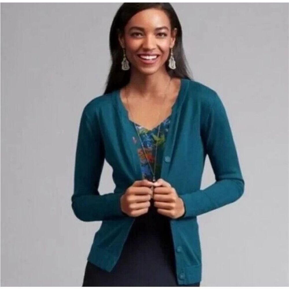 CAbi Teal Button-Front Cardigan